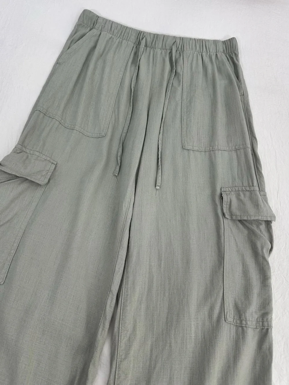 Linen Blend Drawstring Pants